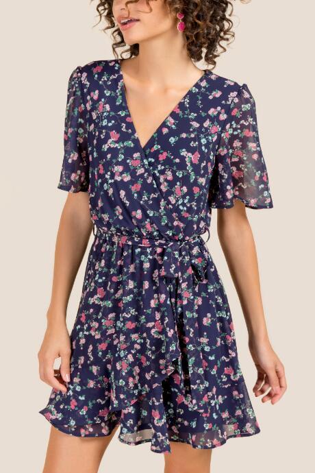 Francesca Inchess Jada Garden Floral Wrap Dress - Navy
