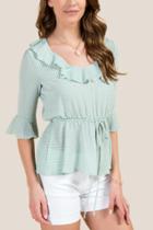 Francesca's Demi Ruffle Sleeve Tie Waist Top - Mint