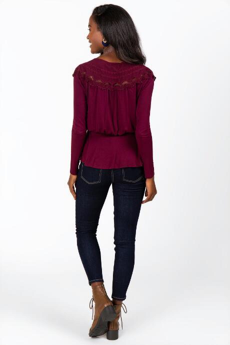 Francesca's Sanaa Eyelet Trim Blouse - Wine