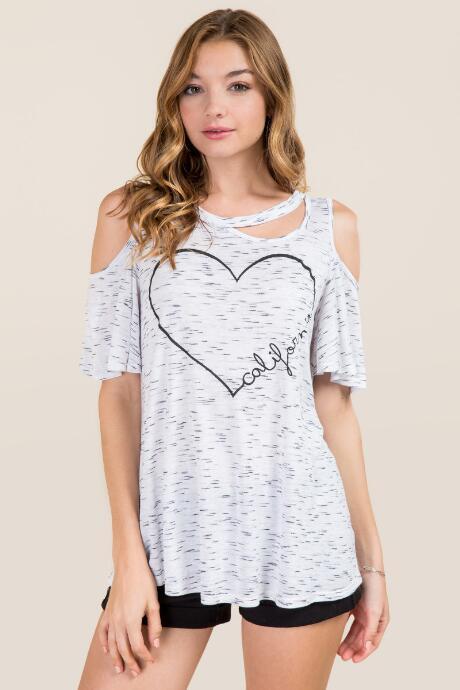 Alya California Space Dye Cut Out Graphic Tee - Heather Gray