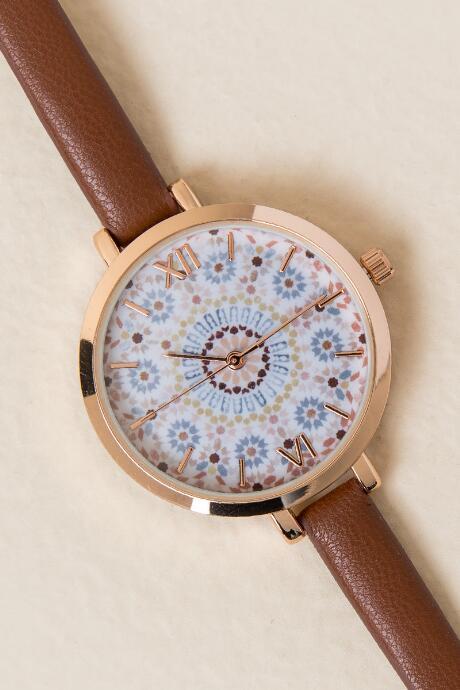 Francesca's Floral Bursts Skinny Watch - Cognac