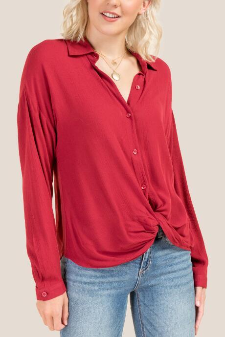 Francesca's Cadence Twist Front Button Down Top - Brick