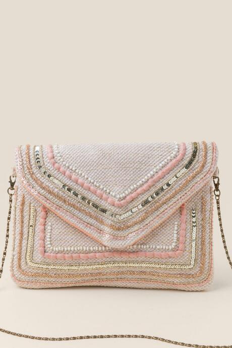 Francesca's Marcella Fabric Embellished Envelope Clutch - Ivory