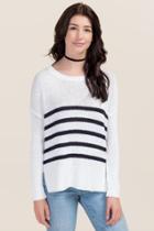 Quinn Brielle Step Hem Striped Sweater - White