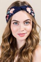 Francescas Elyza Knotted Embroidered Headband - Navy