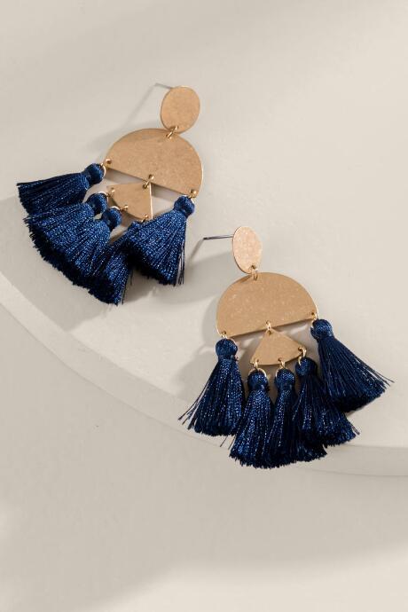 Francesca Inchess Stella Tasseled Chandelier Earrings In Navy - Navy