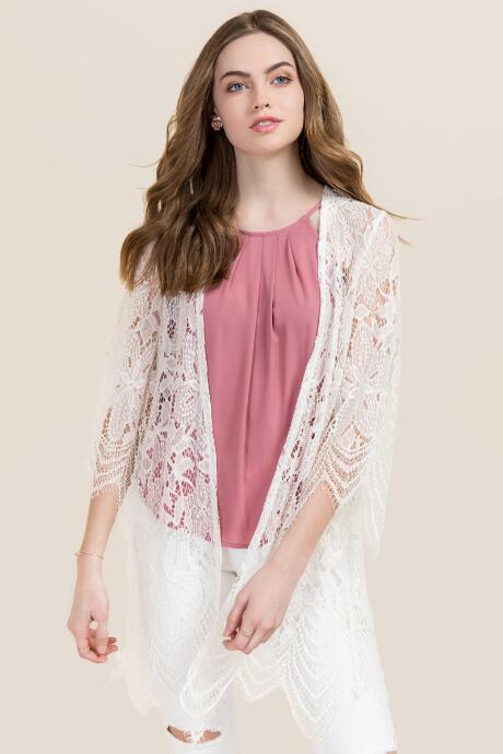 Francesca's Eisley Solid Lace Kimono - Ivory