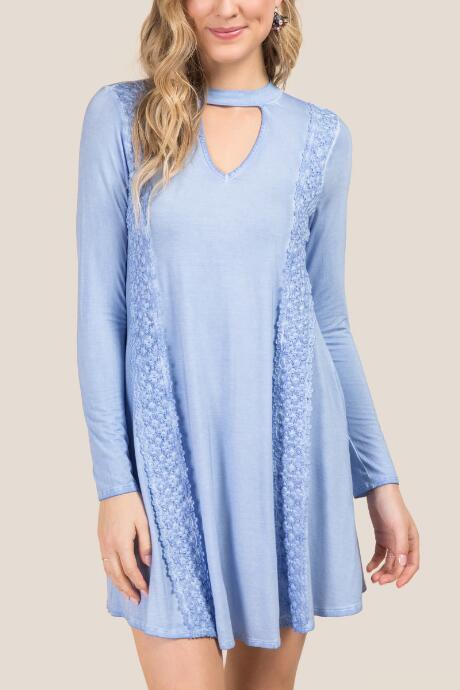 Francesca's Debra Keyhole Crochet Trim Dress - Oxford Blue