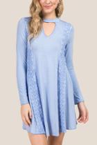 Francesca's Debra Keyhole Crochet Trim Dress - Oxford Blue