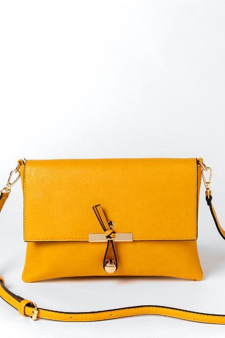Francesca's Jill Solid Front Hook Crossbody - Mustard