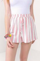 Francesca's Braeleigh Striped Tie Waist Shorts - Living Coral