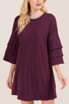 Alya Bethany Tier Sleeve Knit Dress - Purple