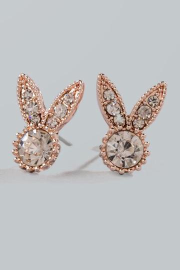 Francesca Inchess Crystal Rose Gold Bunny Studs - Crystal