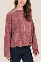Francesca's Camille Scalloped Edge Ribbed Sweater - Mauve