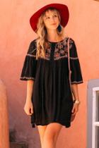 Francesca Inchess Zuni Embroidered Shift Dress - Black