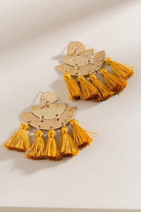 Francesca's Leslie Tasseled Chandelier Earrings In Mustard - Mustard