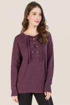 Alya Kitty Lace Up Pullover Sweater - Purple