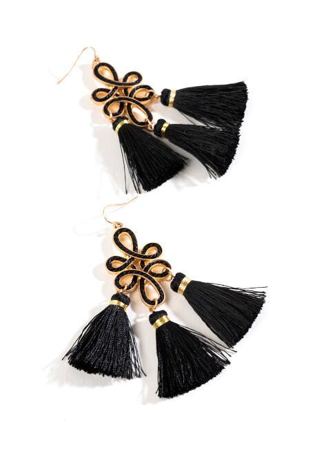 Francesca's Peyton Knotted Tassel Drop Earrings - Black