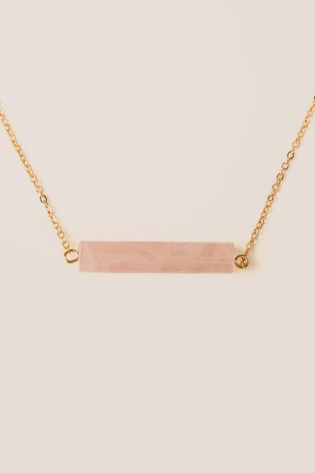 Francesca Inchess Geneva Rose Quartz Bar Pendant - Pale Pink