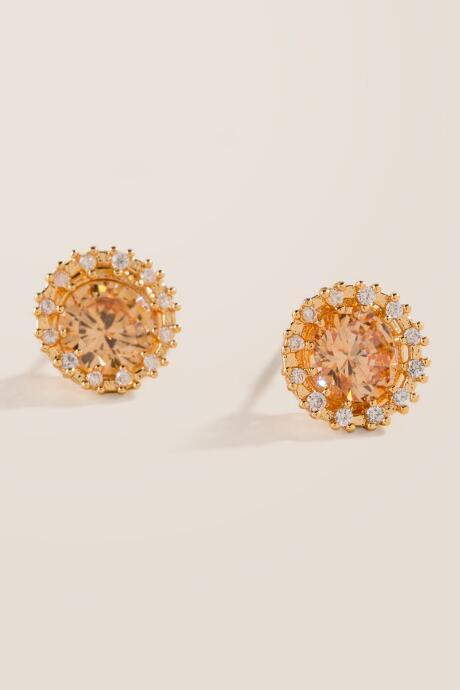 Francesca's Pria Glass Stone Stud Earrings - Crisp Champagne