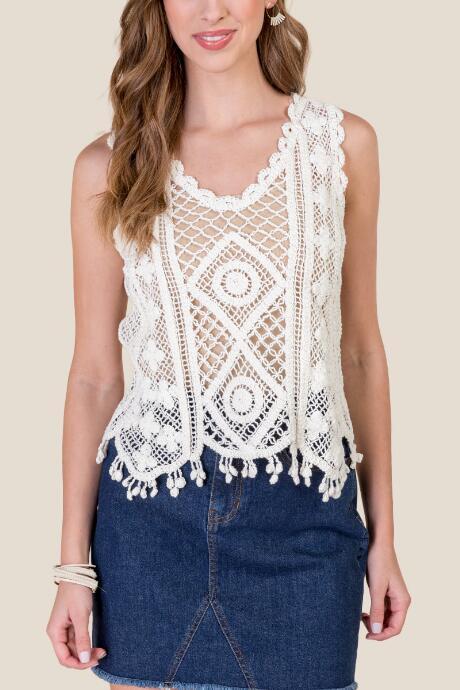 Francesca's Helen Looped Crochet Tank Top - Ivory