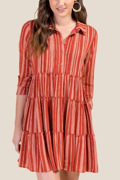 Francesca's Christina Striped Shift Dress - Cinnamon