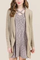 Francesca's Haylie Cable Back Rib Trim Cardigan - Heather Oat