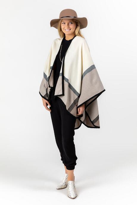 Francesca's Bella Color Block Poncho - Ivory