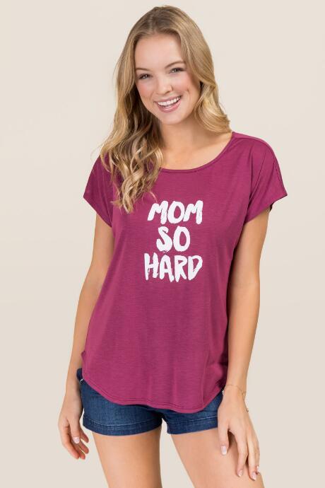 Alya Mom So Hard Cupro Graphic Tee - Wine