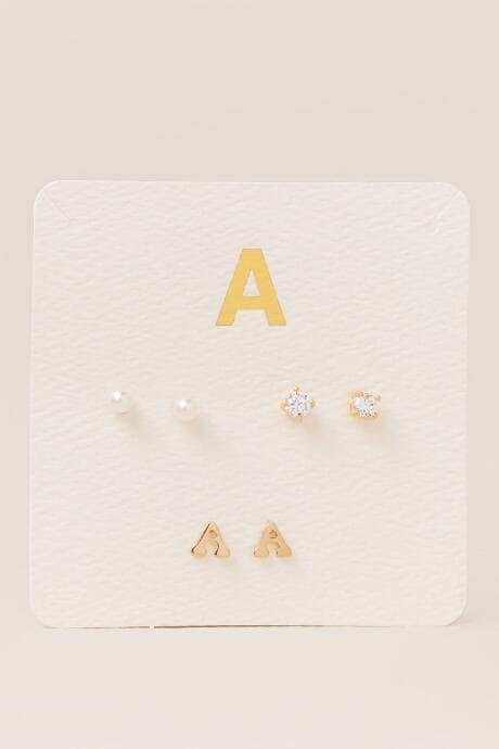 Francesca's A Initial Cubic Zirconia Pearl Stud Earring Set - Gold