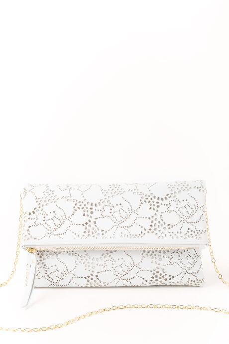 Francesca's Kim Floral Fold Over Clutch - Light Gray