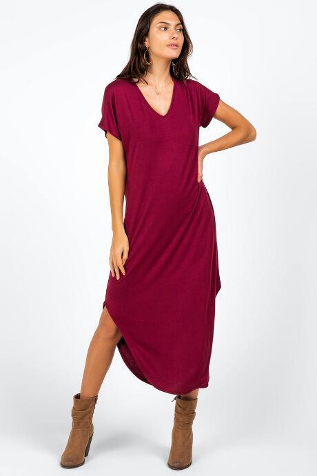 Francesca's Piper V-neck Knit Maxi Dress - Wine