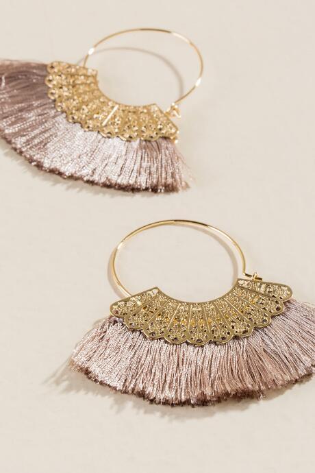 Francesca's Rosa Taupe Tassel Earrings - Taupe