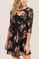 Blue Rain Jayne Twist Keyhole Floral Knit Dress - Black