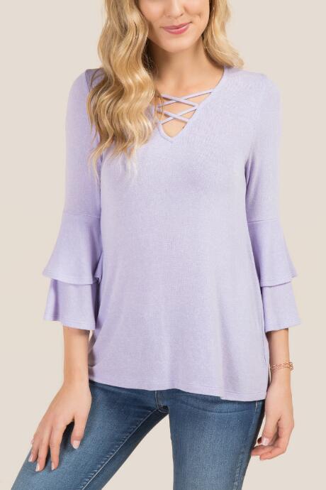 Francesca's Bernadette Ruffle Sleeve Lattice Top - Orchid