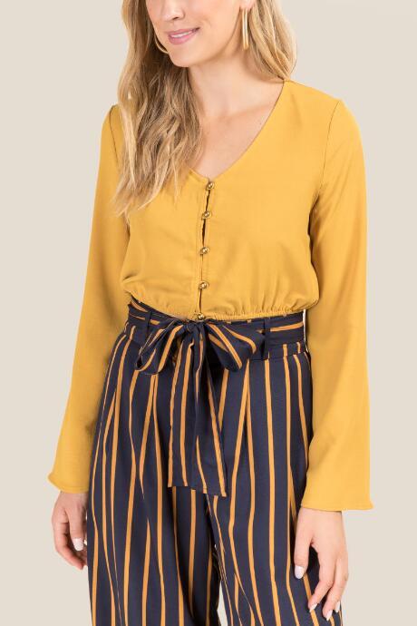 Francesca's Leona Button Down Cropped Blouse - Marigold