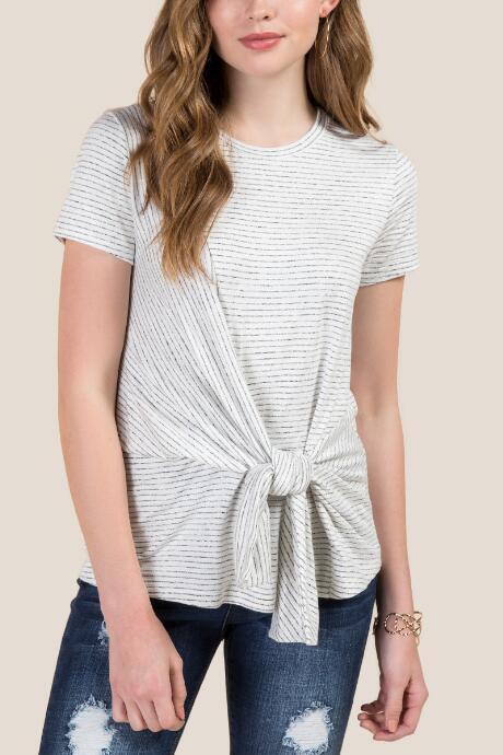 Francesca's Marlow Side Tie Stripe Top - Ivory