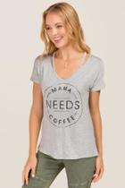 Timing Mama Needs Coffee Cut Out Graphic Tee - Heather Gray