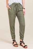 Blue Rain Marisol Twill Ruched Ankle Jogger Pant - Olive