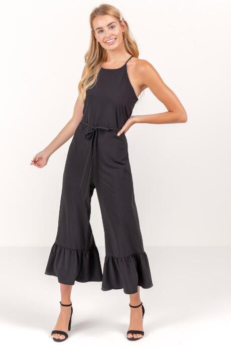 Francesca's Mel Ruffled Jumpsuit - Black