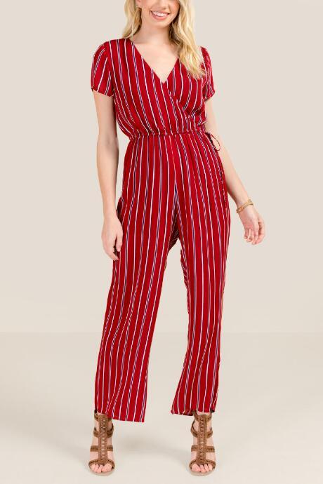 Francesca's Anesa Striped Jumpsuit - Brick
