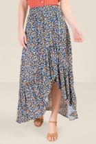 Francesca's Reyna Ruffle Hem Floral Maxi Skirt - Navy
