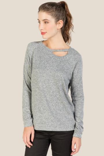 Francesa's Theodora Clavicle Cut Out Sweatshirt - Heather Gray