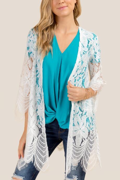 Francesca Inchess Billey Quarter Sleeve Eyelash Lace Wrap - Ivory