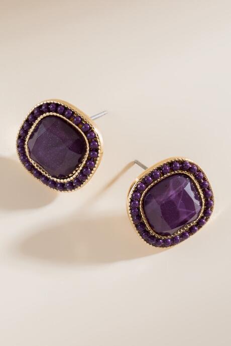 Francesca's Ainsley Chain Trim Stud Earrings - Purple