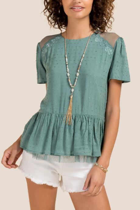 Francesca Inchess Fernanda Swiss Dot Peplum Blouse - Teal