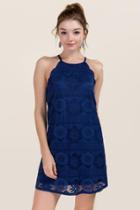 Francesca's Ari Scalloped Lace Shift Dress - Navy