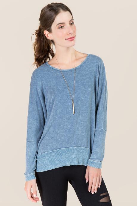 Francesca's Blaise Mineral Wash Open Back Sweatshirt - Navy