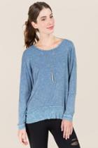 Francesca's Blaise Mineral Wash Open Back Sweatshirt - Navy