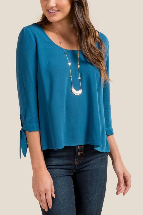 Francesca Inchess Lucy Scoop Neck Tie Sleeve Top - Dark Teal